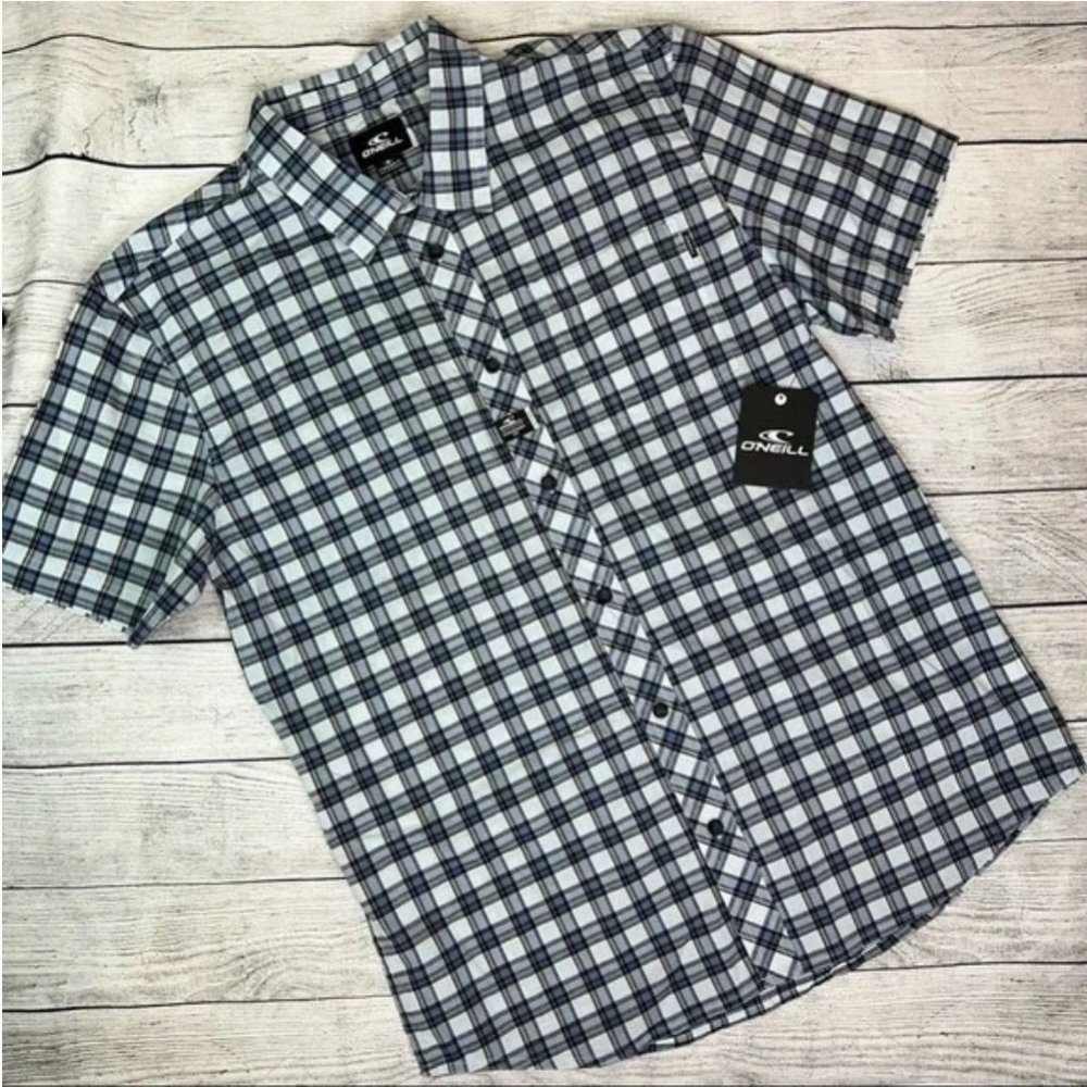 O'Neill NWT Men's Standard Fit w/ Stretch Blue Plaid Button Up Shirt Size Medium